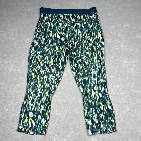 NIKE DRI-FIT RUNNING TIGHTS WOMEN’S XL GREEN RELAY PATTERNED CROP 627075-369 - Picture 9 of 13